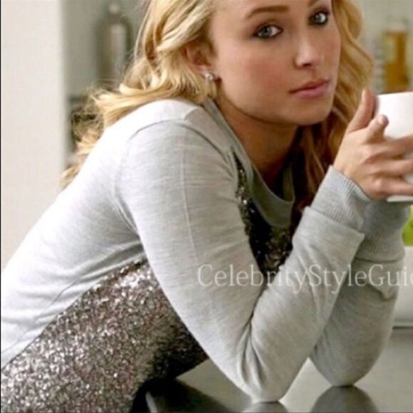 Diane Von Furstenberg- Pullover Sweater Wool and Silk Silver Sequins, Size P= XS - Picture 1 of 10